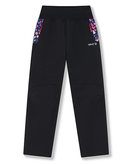 Dívčí slabé softshellové kalhoty s vyšším  WOLF (104-134)