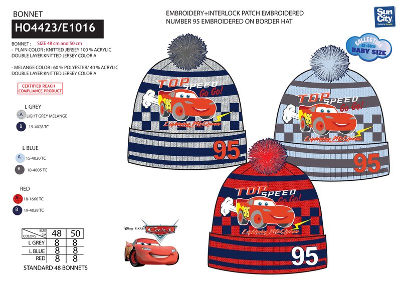 Chlapecká zimní kulich s bambulí CARS (48,50)