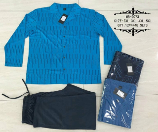 Pánské propínací noční pyžamo dlouhý rukáv N-FEEL (2XL-5XL)